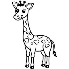 Obraz premium Cute Cartoon Giraffe Outline for Coloring Books and Educational Material, Black and White Line Art
