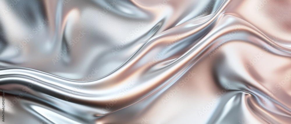 Poster abstract flowing silver fabric with rose gold undertones, creating a luxurious and elegant texture f