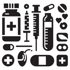 Nurse And Doctor Vector Icon Silhouette On White Black Background