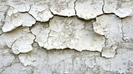 Fototapeta premium Cracked White Wall Texture with Flaking Paint and Dry Surface