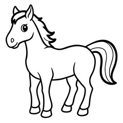 Obraz premium Cute Horse Cartoon Simple Black and White Outline Drawing for Coloring Books and Children's Education