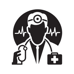 Nurse And Doctor Vector Icon Silhouette On White Black Background
