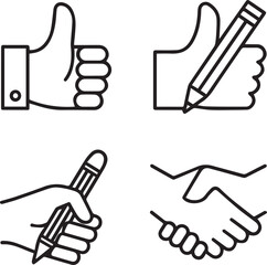 Hand Gesture Icons Set - Editable Stroke Vector Illustration

