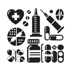 Nurse And Doctor Vector Icon Silhouette On White Black Background