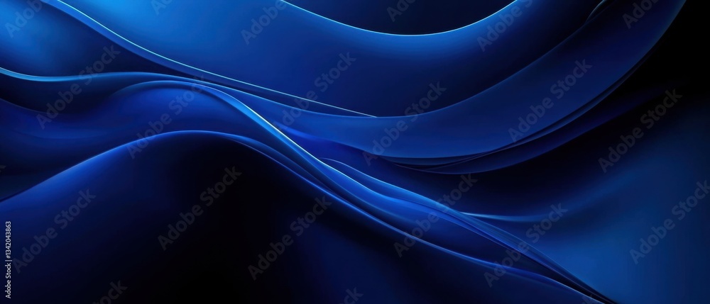 Poster abstract dark blue flowing waves background with light highlights, creating a modern and elegant des