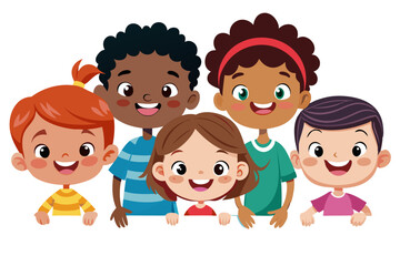 Fototapeta premium Diverse Group of Cheerful Children Holding a White Banner, Kids of Different Ethnicities Together, Unity and Happiness