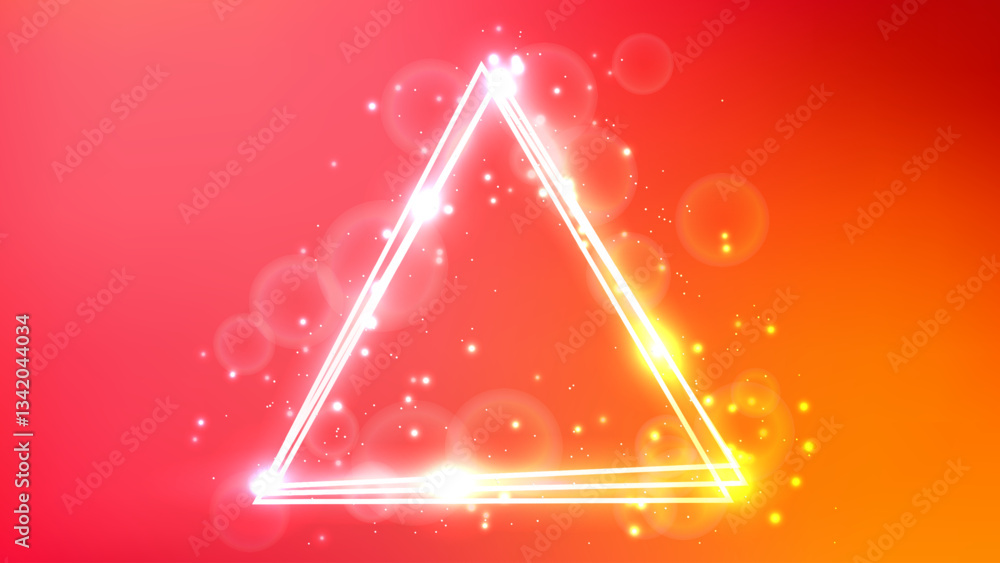 Poster neon triangular frame with shining effects and sparkles