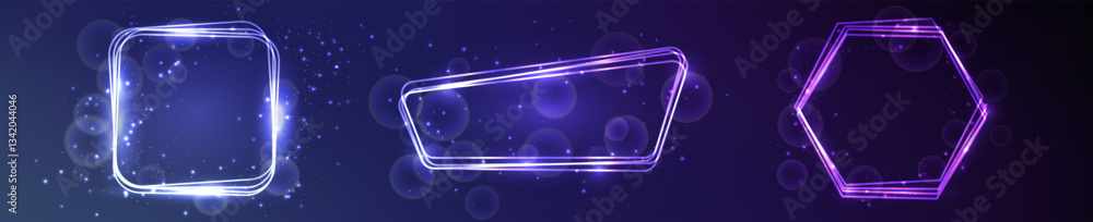 Aufkleber set of three neon frames with shining effects and sparkles