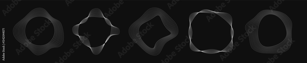 Poster set of round curved frames with dynamic wavy stripes