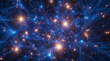 Fototapeta premium Abstract Cosmic Nebula with Blue Orange Glowing Stars