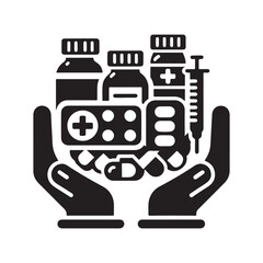 Fototapeta premium Nurse And Doctor Vector Icon Silhouette On White Black Background