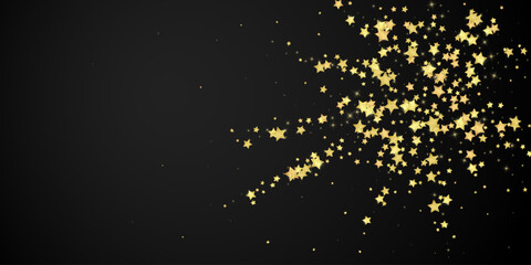 Magic stars vector overlay. Gold stars scattered around randomly, falling down, floating. Chaotic dreamy childish overlay template. Vector magic overlay on black background. © Begin Again