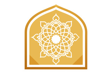 Golden Islamic Archway with Floral Ornament, Ramadan or Eid Decoration, Arabian Style Design Element