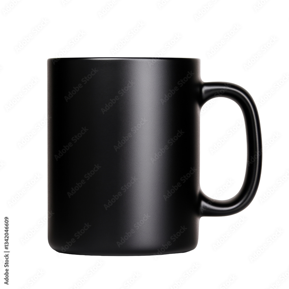Poster cup with matte finish featuring plain black design and smooth handle