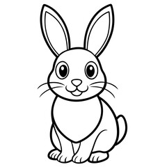 Obraz premium Outline of Cute Cartoon Easter Bunny Rabbit with Long Ears Sitting Upright on White Background, Spring Coloring Page