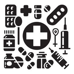 Nurse And Doctor Vector Icon Silhouette On White Black Background