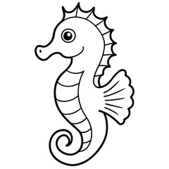 Obraz premium Outlined Sea Horse for Coloring Books, Simple and Fun Design, Cute Aquatic Animal, Kids Activities