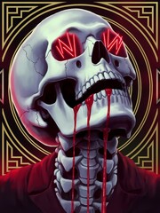A skull looking up with blood coming out of its mouth