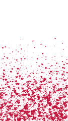 Naklejka premium Heart confetti valentine overlay. Red hearts scattered on white background. Joyfull heart confetti vector illustration