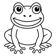 Smiling Cartoon Frog Line Art Adorable Amphibian Outline Drawing for Kids and Educational Materials