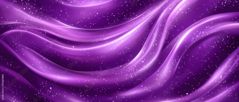 Poster abstract purple silk waves with sparkling particles background elegant and luxurious backdrop with s