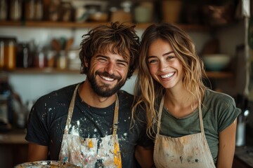 Young couple bonds over a fun kitchen renovation