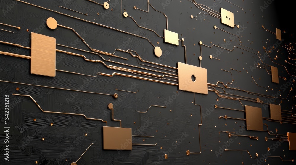 Aufkleber black background with gold colored wires and squares. the squares are labeled with numbers and lette