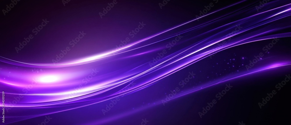Poster abstract purple light streaks on dark background, creating a dynamic and modern design with glowing 
