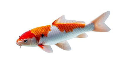 Obraz premium Two orange and white koi swim in clear water - harmony of nature