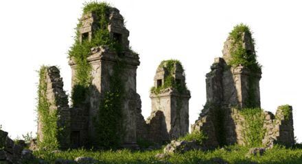 Ancient Stone Ruins Overgrown with Lush Green Vines A Historical Site in Decay