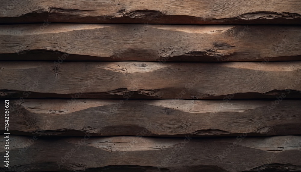Poster background of horizontally arranged wooden slats. dark brown color. not even shape, rough texture. g