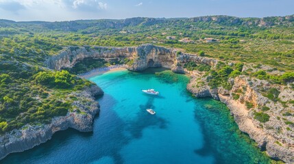 Aerial View of Secluded Cove with Turquoise Water
