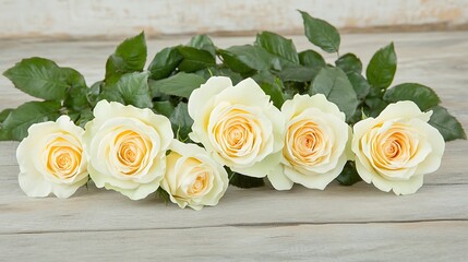 Creamy Roses on Rustic Wood.
