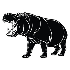 Hippopotamus silhouettes and icons. black flat color simple elegant Hippopotamus animal vector and illustration.