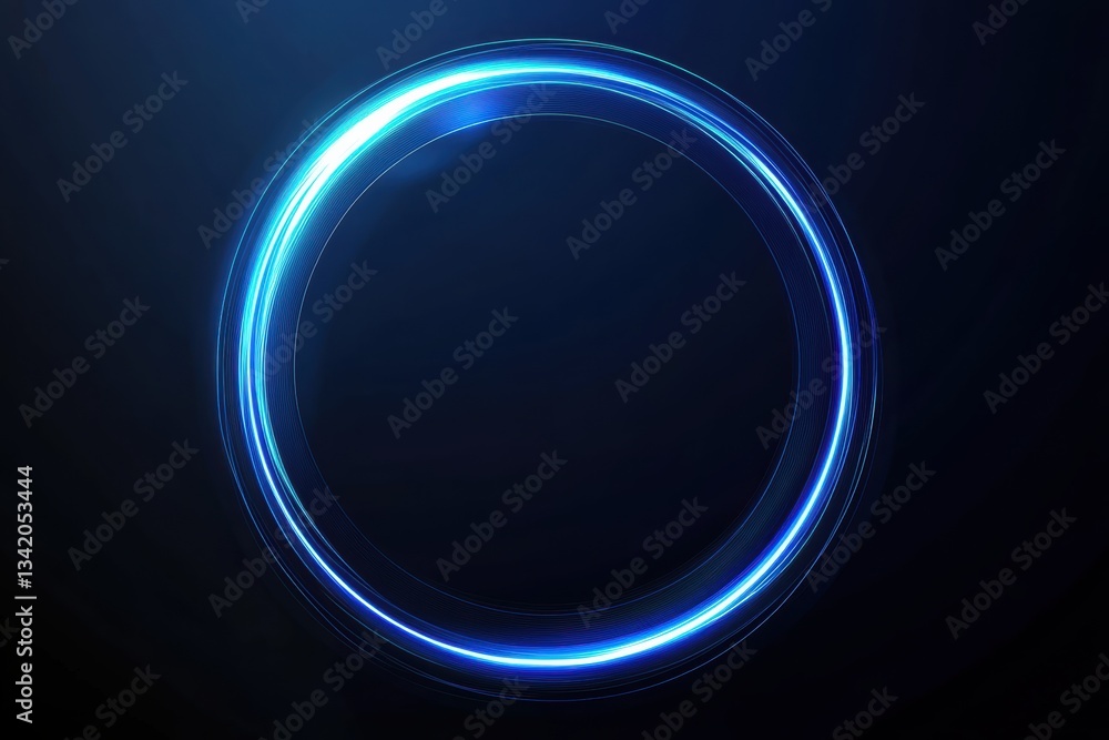Poster geometric abstract blue circle with simple lines against a dark background