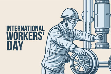 A skilled worker in workwear meticulously examines and adjusts machinery, a powerful image commemorating International Workers' Day