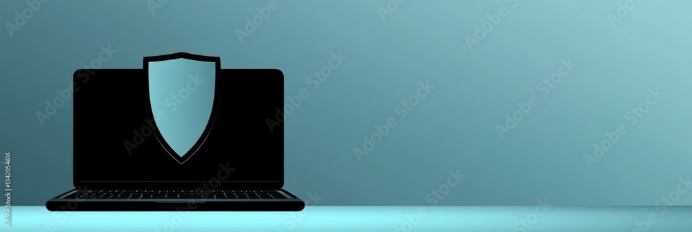 Poster cyber security concept emphasizing data protection against cyberattacks on a laptop