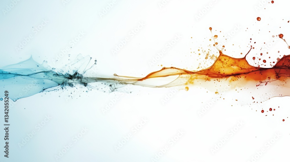 Aufkleber Blue and orange line with splashes of red and orange paint. The splashes of color create a dynamic and energetic feel, as if the line is in motion