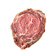 Fototapeta premium Tender pink roast beef slice with a browned crust isolated on white Perfect for culinary concepts and food lovers
