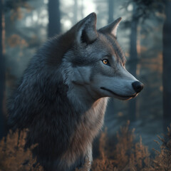 Naklejka premium gray wolf in the woods