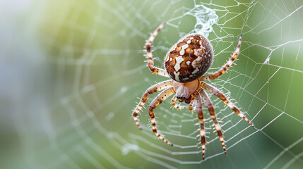 Obraz premium Spider weaving intricate web in a lush garden