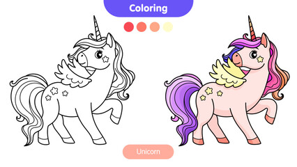 Coloring book for children: unicorn. Educational game for kids.