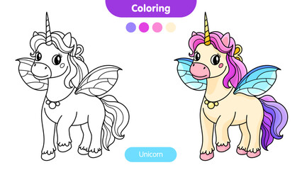 Coloring book for children: unicorn. Educational game for kids.