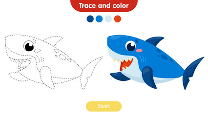Coloring book for children: shark. Educational game for kids.