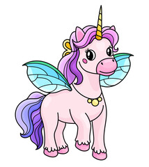 Cute unicorn with wings. Hand drawn children's illustration.