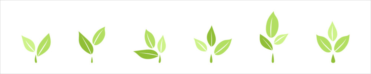 Green leaf logo, Eco symbols with green spring leaves, Simple flat style illustration collection, Ecology elements for eco friendly and bio logo, vegan concept