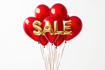 Golden SALE Balloons on Red Background Celebration