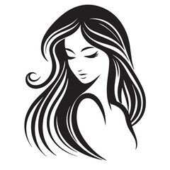 Vector illustration of a glamorous woman with long curly hair, stylish makeup, and a fashionable look, showcasing beauty, elegance, and a chic silhouette