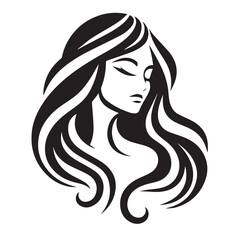 Beautiful woman with long curly hair, stylish makeup and elegant silhouette in a fashionable vector illustration