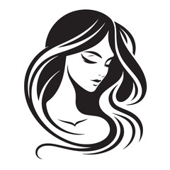 Elegant Black and White Silhouette of a Woman with Flowing Locks